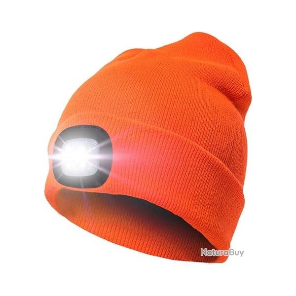 BONNET + LAMPE FRONTALE USB - ORANGE - LIVRAISON GRATUITE