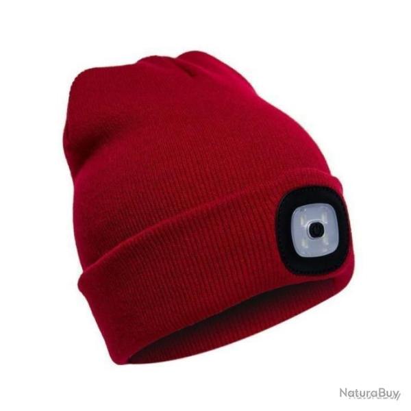 BONNET CHAUD + LAMPE FRONTALE USB - ROUGE - LIVRAISON GRATUITE