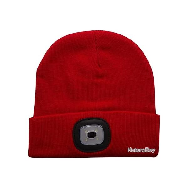 BONNET CHAUD + LAMPE FRONTALE USB - ROUGE - LIVRAISON GRATUITE