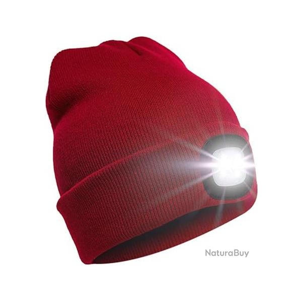BONNET CHAUD + LAMPE FRONTALE USB - ROUGE - LIVRAISON GRATUITE
