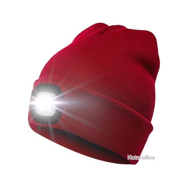 BONNET + LAMPE FRONTALE USB - ROUGE - LIVRAISON GRATUITE