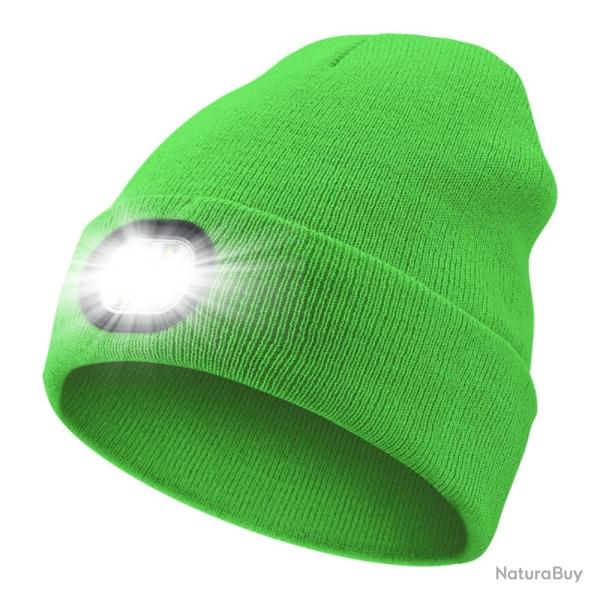 BONNET CHAUD + LAMPE FRONTALE USB - VERT - LIVRAISON GRATUITE
