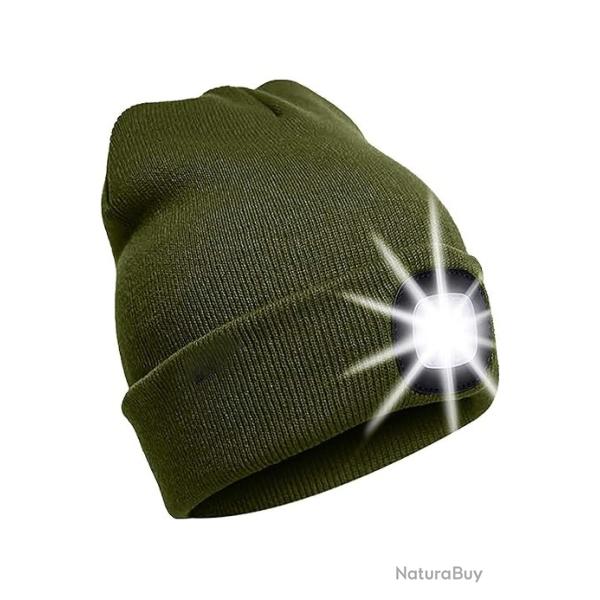 BONNET CHAUD  + LAMPE FRONTALE USB - VERT ARM�E- LIVRAISON GRATUITE