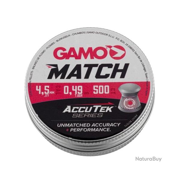 Plombs GAMO cal.4.5mm match accutek 7.6gr 0.49g par 1500  (3 boites de 500)