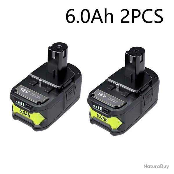 LOT DE 2 BATTERIES P108 POUR APPAREIL RYOBI 6000Mah