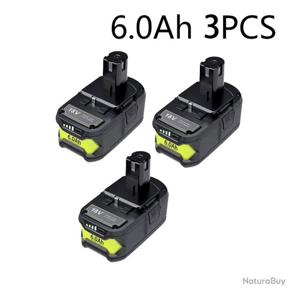 LOT DE 3 BATTERIES P108 POUR APPAREIL RYOBI 6000Mah
