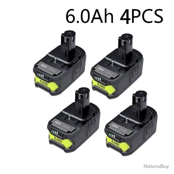 LOT DE 4 BATTERIES P108 POUR APPAREIL RYOBI 6000Mah