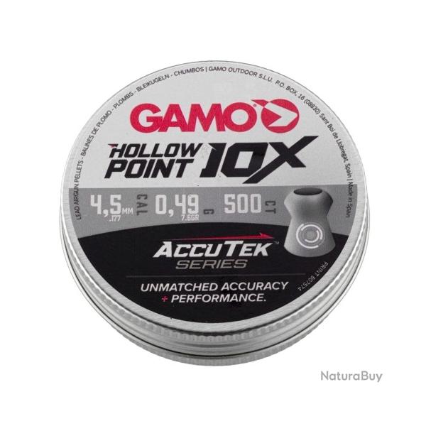Plombs GAMO cal.4.5mm hollow point 10x accutek s�ries 7.6gr 0.49g par 1500 (3 boites de 500)
