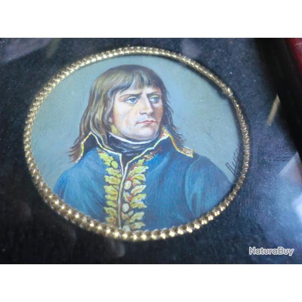 ancienne miniature portrait buste napolon bonaparte peinture sur iv  signe