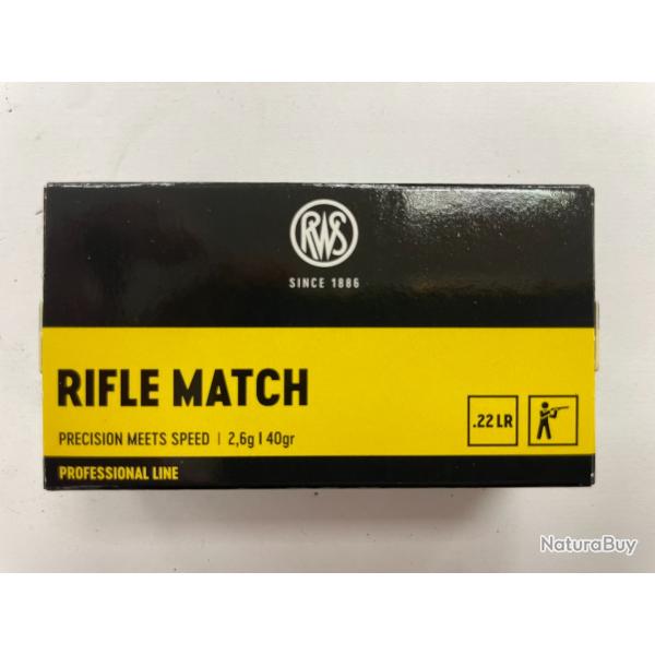 RWS RIFLE MATCH CAL 22LR BTE DE 50 BALLES 2.6G/40GR PAR 5 BOITES FRAIS DE PORT OFFERT