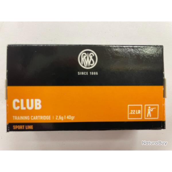 RWS CLUB CAL 22LR BTE DE 50 BALLES 2.6G/40GR PAR 5 BOITES FRAIS DE PORT OFFERT