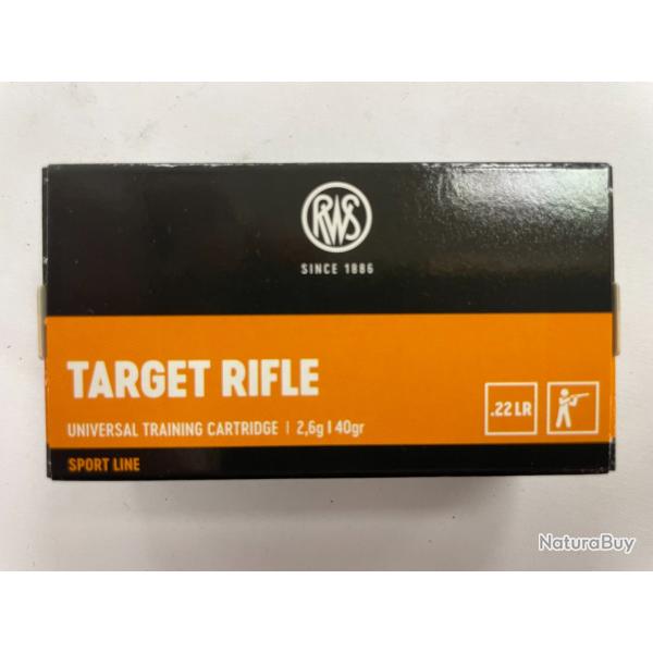 RWS TARGET RIFLE CAL 22LR BTE DE 50 BALLES 2.6G/40GR PAR 10 BOITES FRAIS DE PORT OFFERT