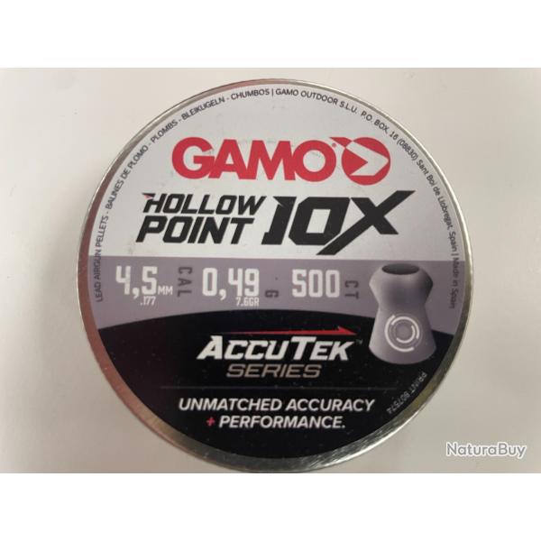 GAMO PLOMB HOLLOW POINT 10X CAL 4.5 MM BOITE DE 500 PLOMBS VENDU PAR 5 BOITES FRAIS DE PORT OFFERT