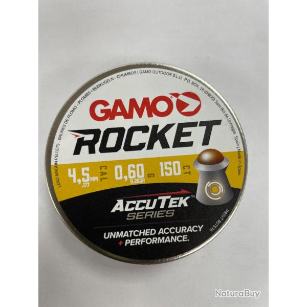 GAMO PLOMB ROCKET CAL 4.5 MM BOITE DE 150 PLOMBS VENDU PAR 5 BOITES FRAIS DE PORT OFFERT