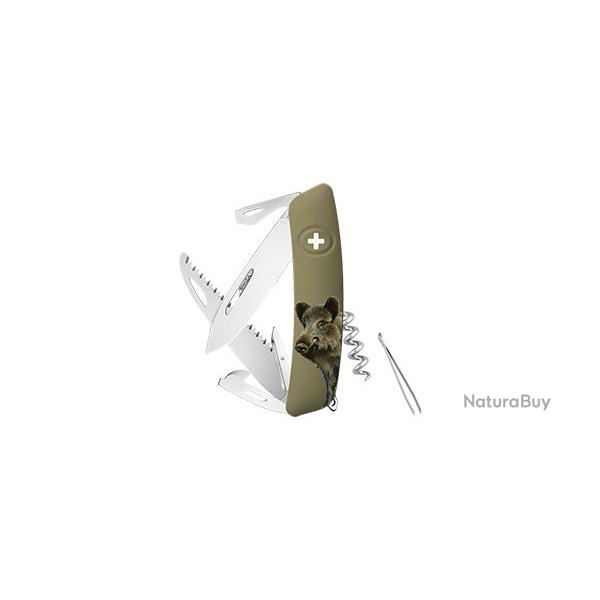 Couteau suisse SWIZA impression sanglier olive 12 fonctions