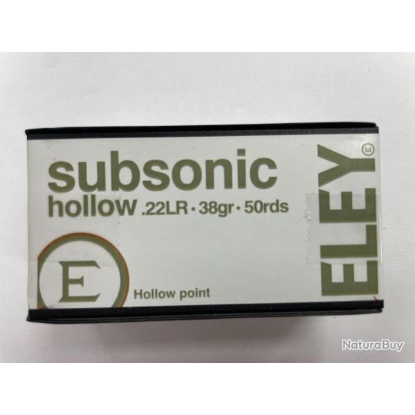 ELEY SUBSONIC HOLLOW POINT CAL 22LR 38GR BOITE DE 50 BALLES VENDU PAR 5 BOITES FRAIS DE PORT OFFERT
