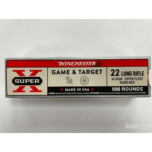 WINCHESTER CAL 22LR GAME ET TARGET 40GR BOITE DE 100 BALLES  VENDU PAR 5 BOITES FRAIS DE PORT OFFERT