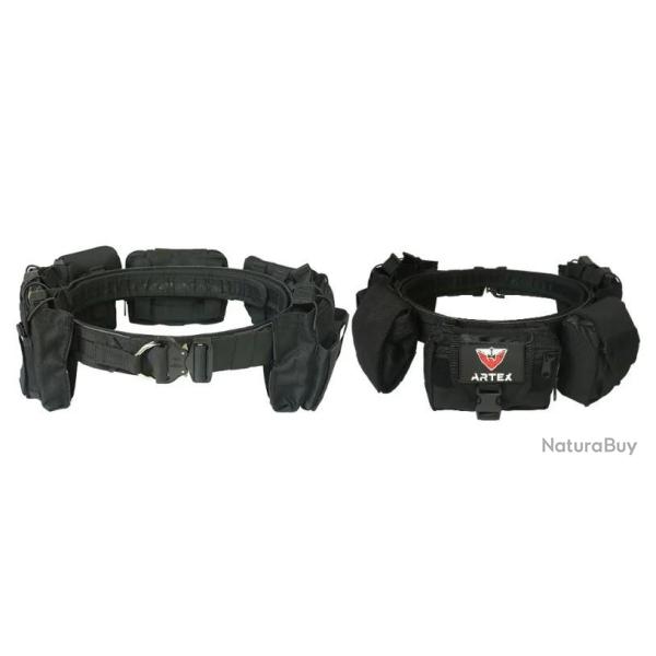 Ceinture Tactique 6-en-1 MOLLE Nylon 1000D R�glable 5 Pochettes D�tachables Boucle Rapide Chasse noi