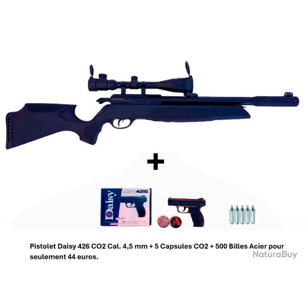 PACK COMBIN� ! PACK1 Carabine Arrow Gamo 5,5 mm + Pistolet Daisy 426 + 500 billes en acier + 5 CO2