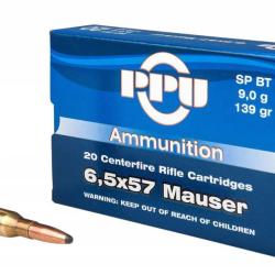 Munition 6,5x57 Mauser FMJ BT 139GR 9G Partizan/PPU (20)