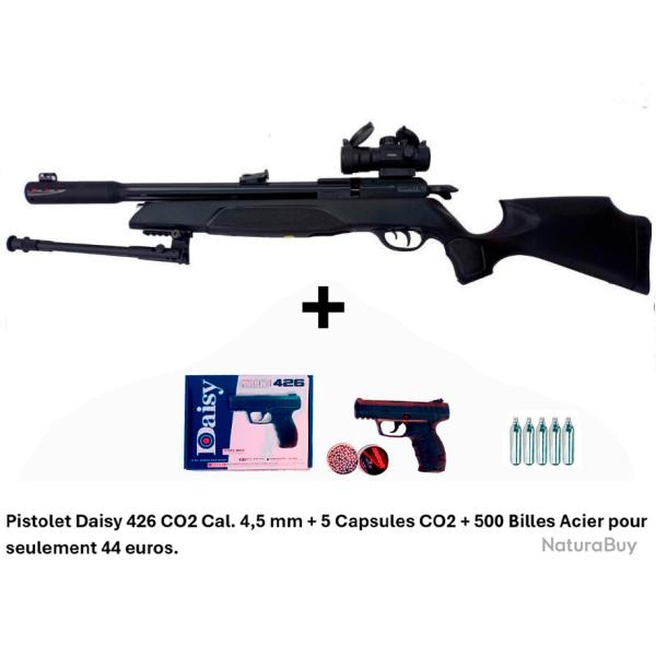 PACK COMBIN� ! PACK6 Carabine Arrow Gamo 5,5 mm + Pistolet Daisy 426 + 500 billes en acier + 5 CO2