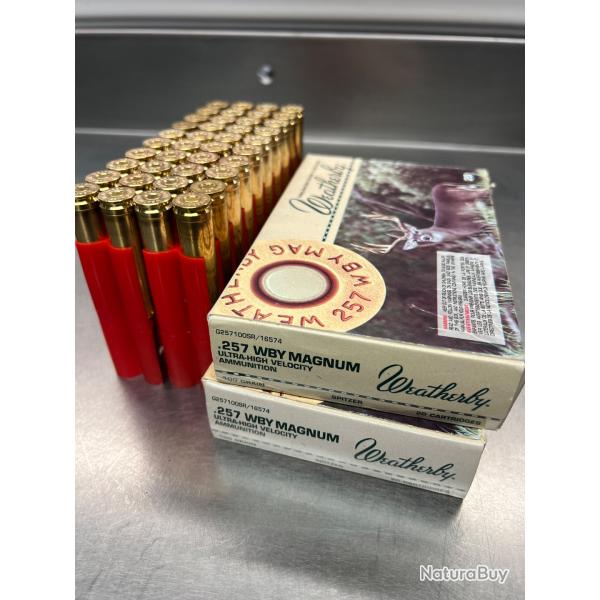 40 cartouches 257 weatherby magnum wby mod�le spitzer 100 grains neuves