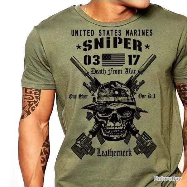 T shirt militaire USMC Scout Sniper US Marines Vert arm�e