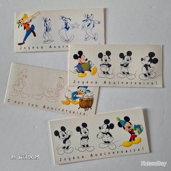 Lot de 4 cartes postales joyeux anniversaire, Donald, Mickey,  Disney