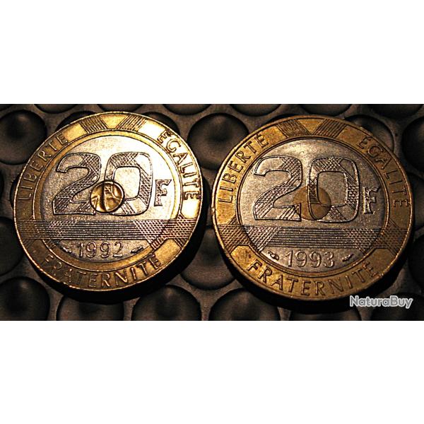 France  2x 20 francs bimetal Mt st Michel V ouvert & ferm�