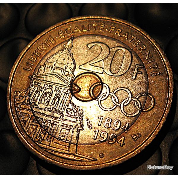 France   20 francs bimetal (comm�morative  P de Coubertin) 1994