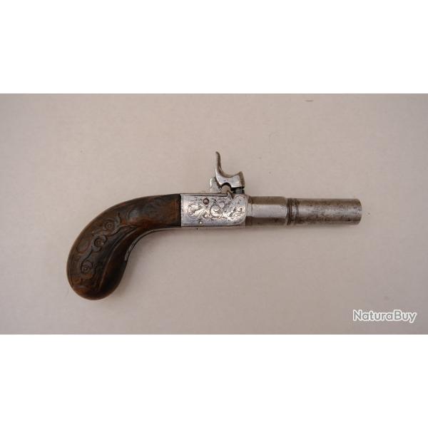 �l�gant pistolet de poche � percussion - Vers 1830/1860 - Gravure fine - Belle pi�ce de collection