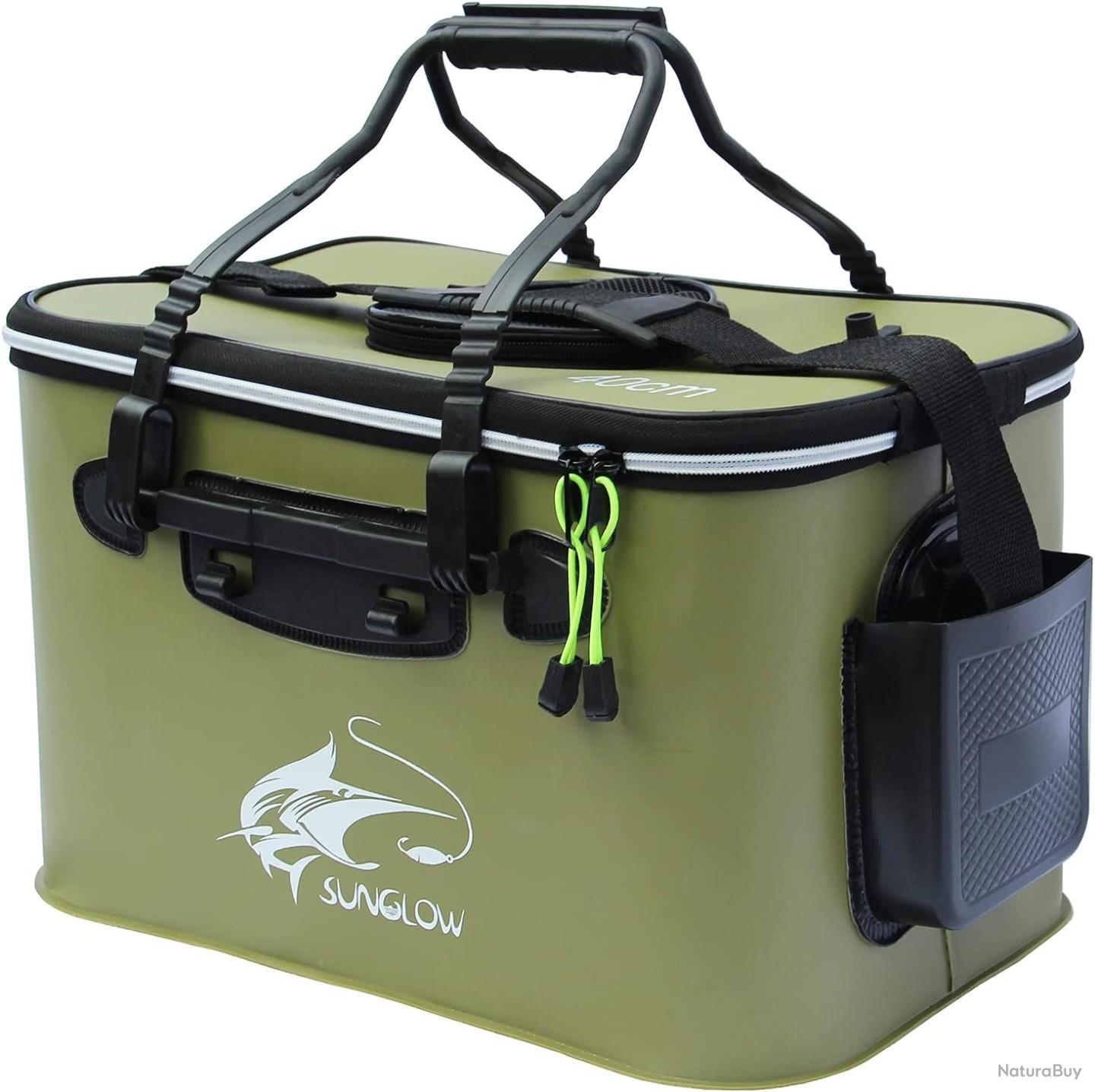 Seau de Pêche EVA Pliable Portable Imperméable avec Poignée de Transport Poches Latérales pour Poissons Vivants (45CM, Noir