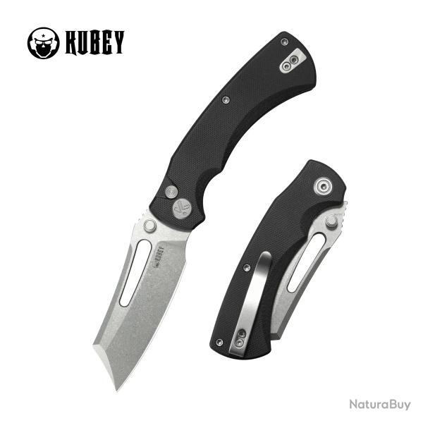 Couteau Kubey Dheo Black Lame Wharncliffe Acier Sandvik 14C28N Manche G-10 Button Lock IKBS KUB378A