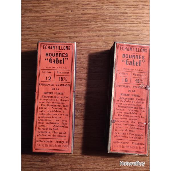 2 Ancienne boite bourres Gabel calibre 16 et 12 mm