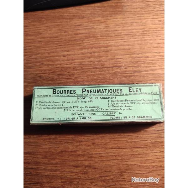 Ancienne boite bourres pneumatique Eley calibre 16