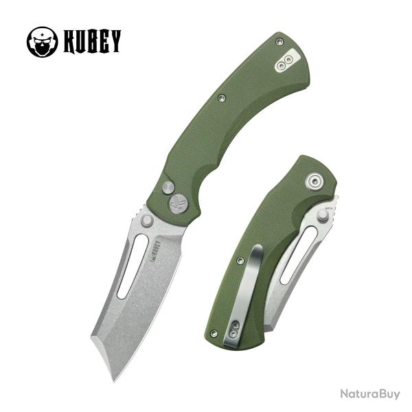 Couteau Kubey Dheo Green Lame Wharncliffe Acier Sandvik 14C28N Manche G-10 Button Lock IKBS KUB378B