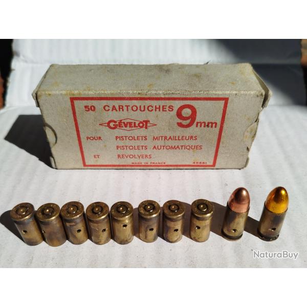 Boite + munitions neutralis�es 9 mm anciennes, arm�e fran�aise, collection.