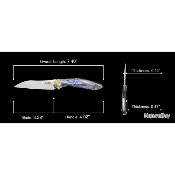 Couteau Kubey Barracuda Flamme Lame Acier M390 Manche Titane Linerlock KIVT Clip KUB299E