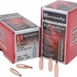 Ogives HORNADY 6,5mm .264 - 100grs ELD MATCH 26100 - Boite de 100 unit&eacute;s