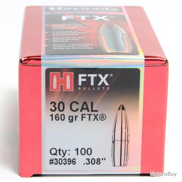 Ogives HORNADY 30 CAL 308 160gr FTX 30396 - Boite de 100 unit�s