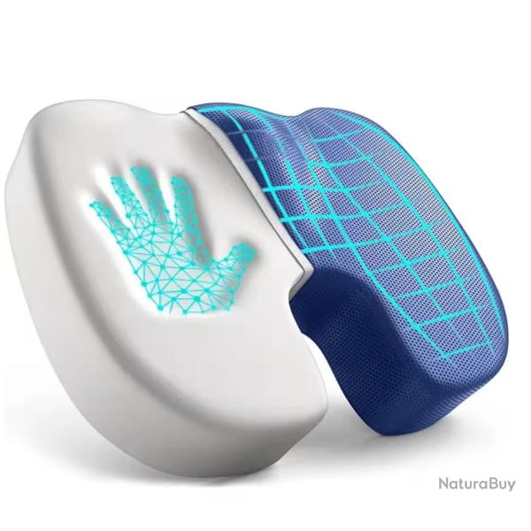 Coussin Sdentaire Ergonomique Mmoire de Forme - Confort Dos & Sige - Bureau, Maison, Voiture Bleu