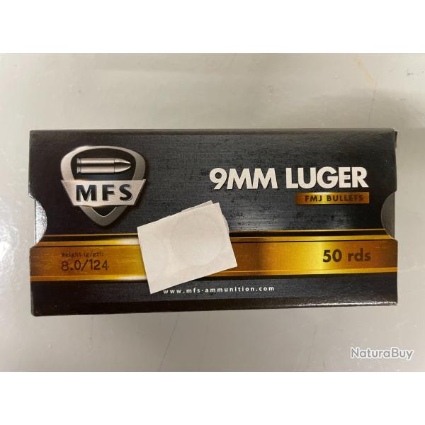 MFS 9 MM LUGER 8G/124GR BOITE DE 50 BALLES VENDU PAR 4 BOITES FRAIS DE PORT OFFERT