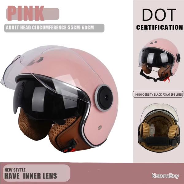 CASQUE DE MOTO AVEC VISIERE STYLE RETRO VINTAGE ITALIE VESPA COULEUR ROSE DOT NEUF