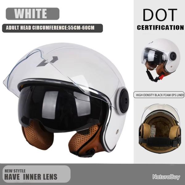 CASQUE DE MOTO AVEC VISIERE STYLE RETRO VINTAGE ITALIE VESPA COULEUR BLANC DOT NEUF