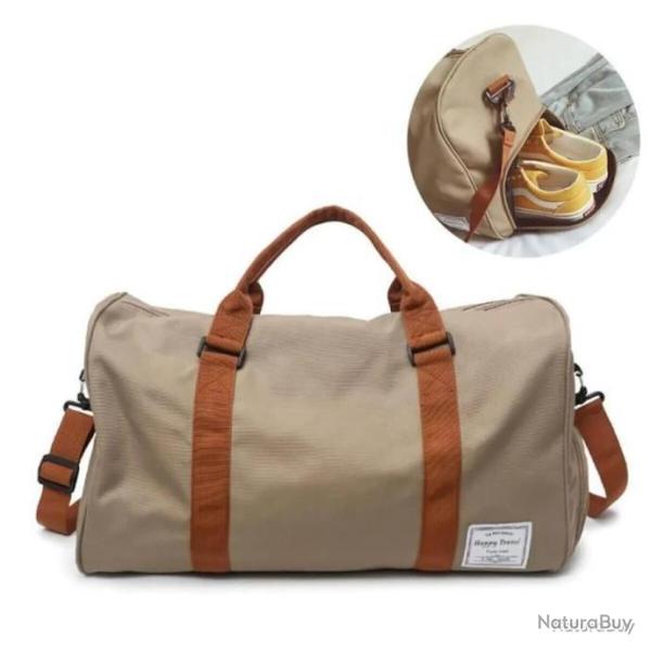 SAC CAMPING / CABINE AVION + POCHE CHAUSSURES - IMPERM�ABLE - 35 L - BEIGE - LIVRAISON GRATUITE
