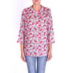 Chemise femme coton imprim&eacute; col mao rose fonc&eacute; rose S-M (small medium)
