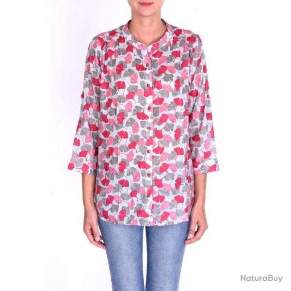 Chemise femme coton imprim� col mao rose fonc� rose  L-XL