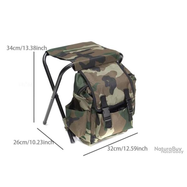CHAISE DE CAMPING AVEC SAC 10L + 3 POCHES - SAC � DOS - LIVRAISON GRATUITE