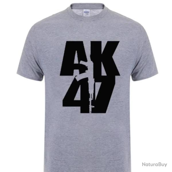 T shirt motif Ak47 manches courtes coton Gris