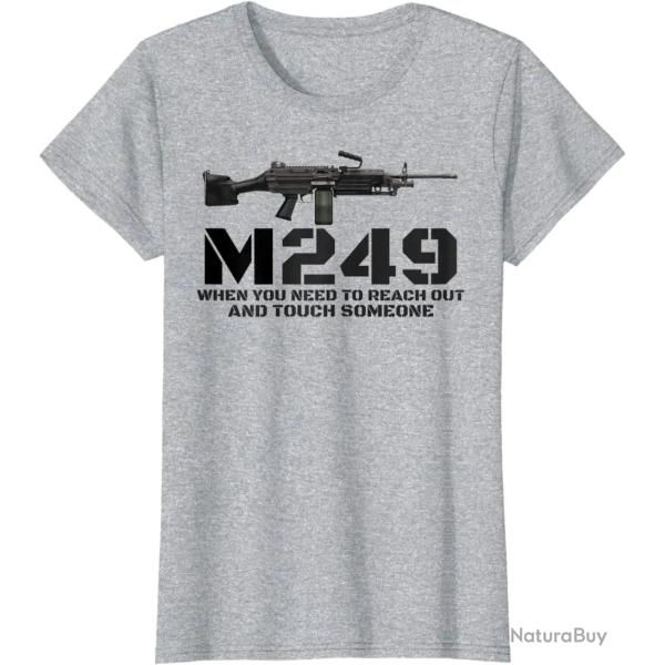 T shirt motif fusil M249 manches courtes Gris